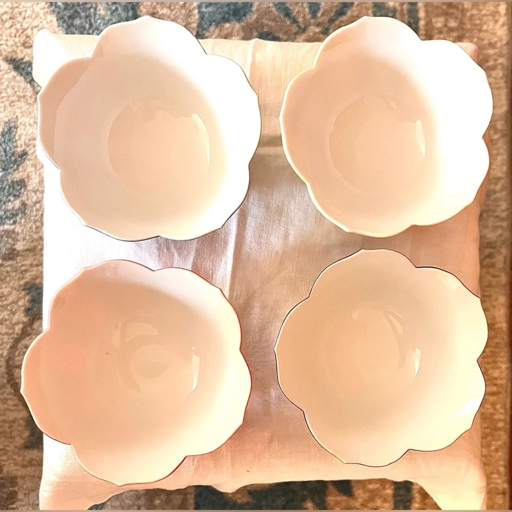 Rare Vtg MCM Japanese Porcelain Lotus Bowls Primary Colors Set of 4 Rare Mint